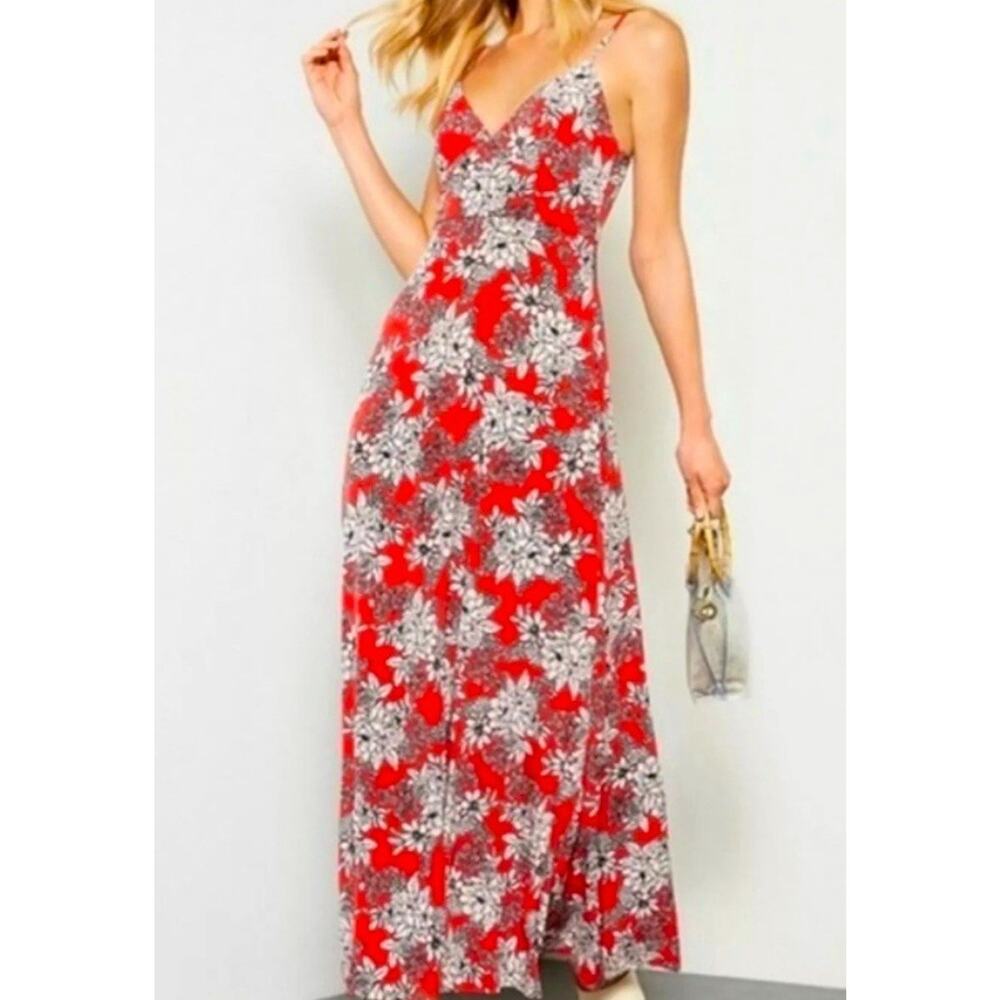 NWT Vince Camuto Red Floral Print Maxi Dress Plus Size L D21